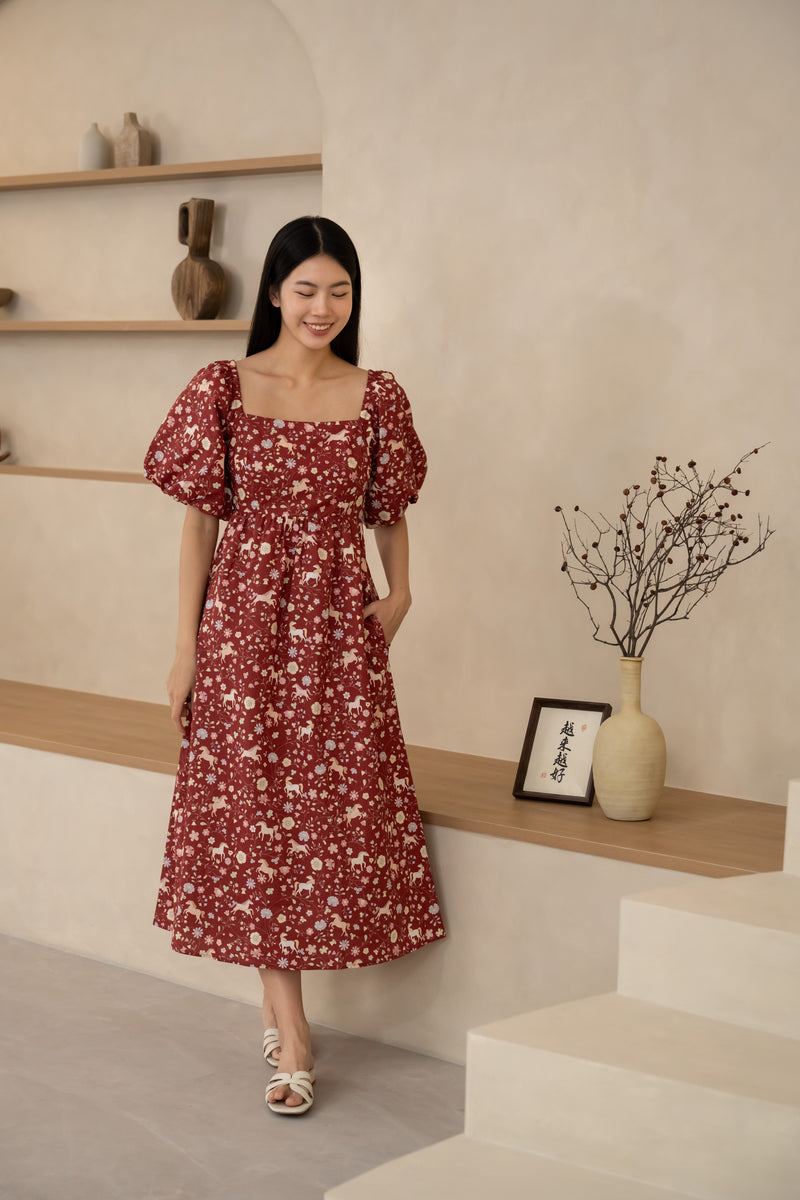 Springwood Meadow Red Puff Sleeve Dress – CNY 2026 Exclusive – Toddley ...