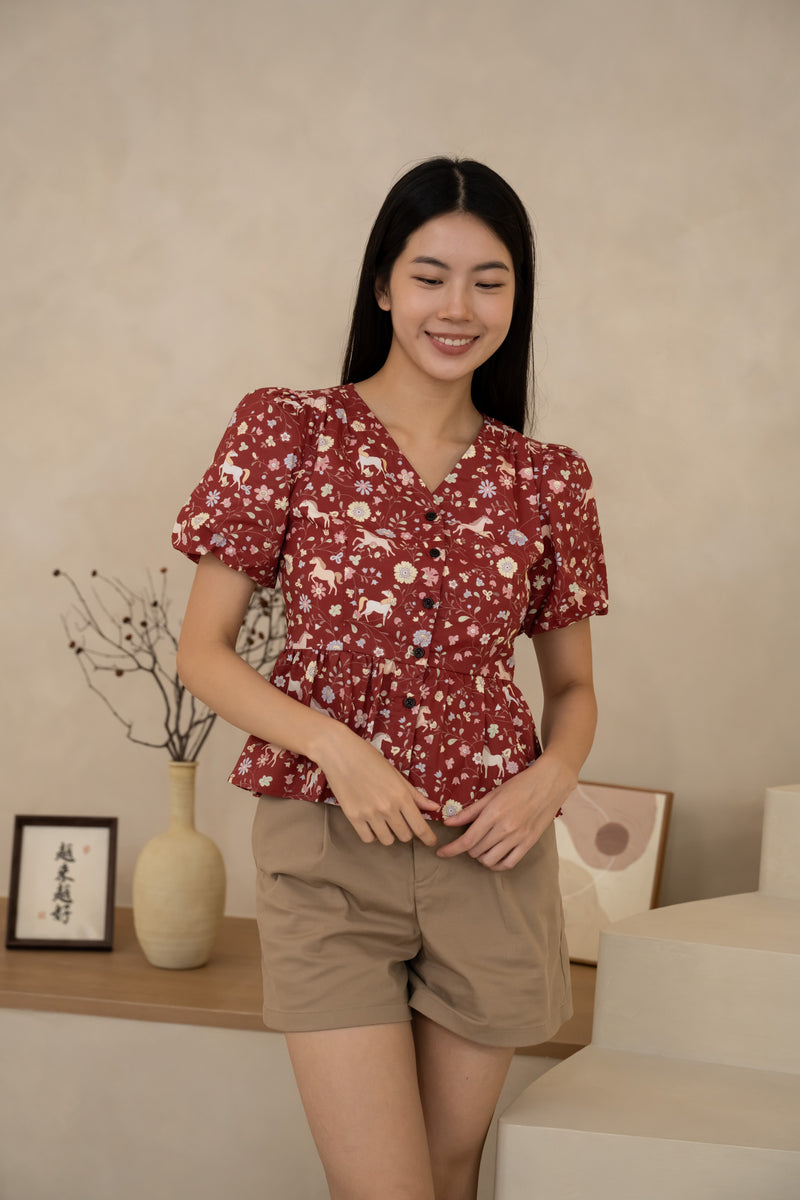 Springwood Meadow Red Peplum Top – Nursing-Friendly Button Down ...
