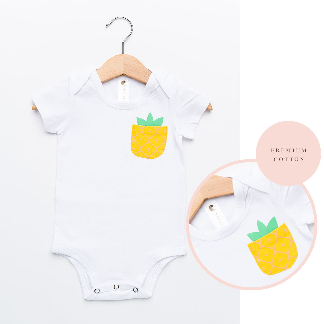 Pineapple Pocket Baby Romper White Toddley Thoughts Award Winning Family Tees
